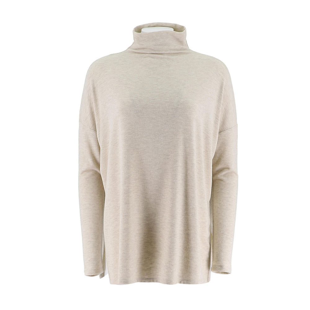 Womens Mock-Neck Drop Shoulder Long Sleeve Top