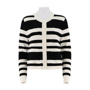 Crew Neck Striped Button Up Cardigan