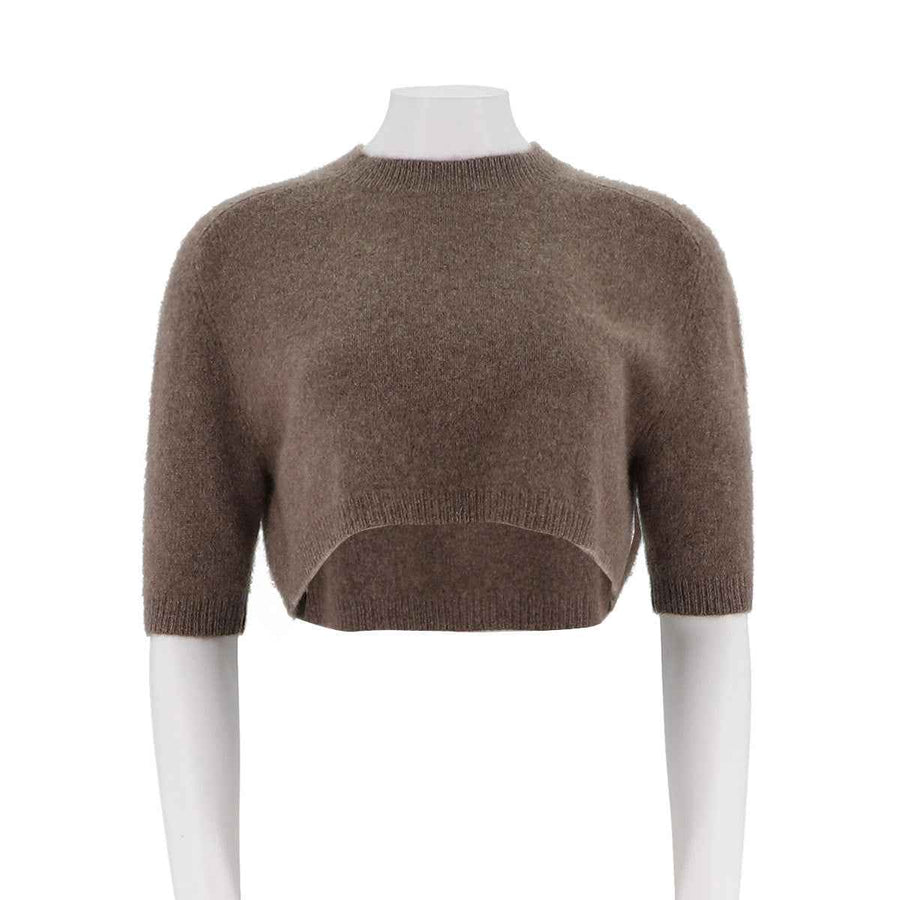 Womens Cashmere Cropped Short Sleeve Sweater