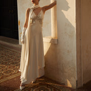 Whisper V-Neck Beaded Stretch Satin Wedding Dress