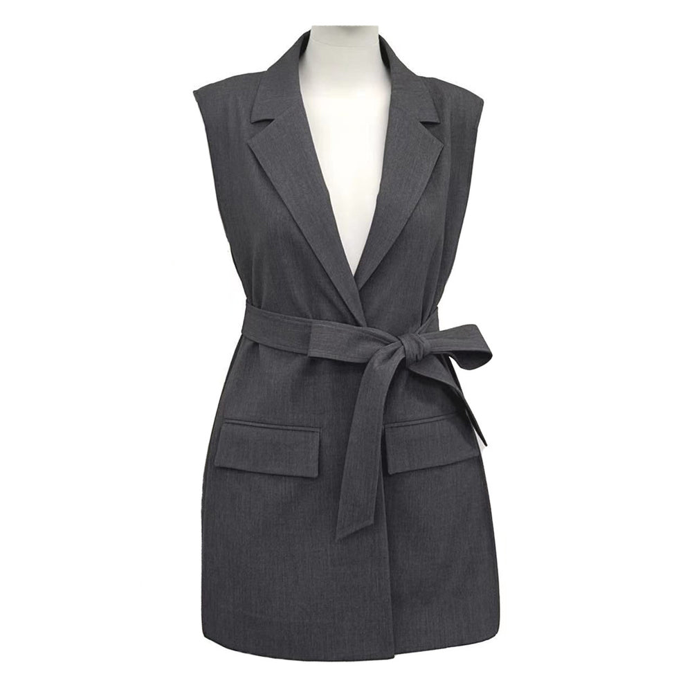 Womens Sleeveless Belted Blazer Vest