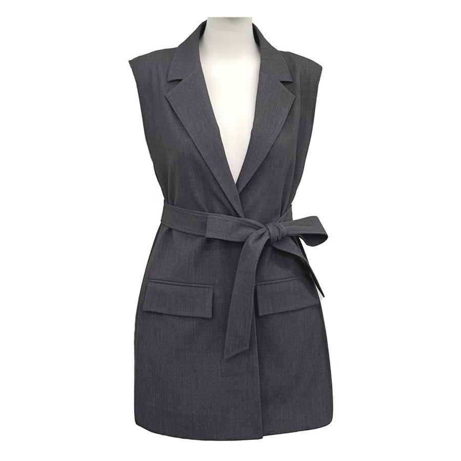 Womens Sleeveless Belted Blazer Vest
