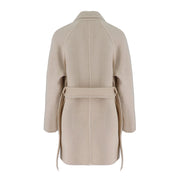 Womens Camel Silk Wool Mid-Length Coat