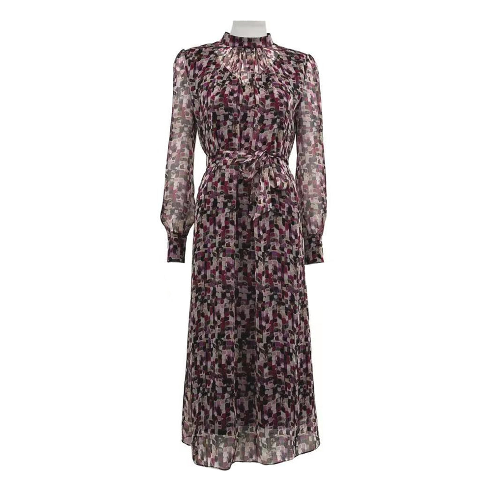 Womens Printed Chiffon Dress With Self-Tie