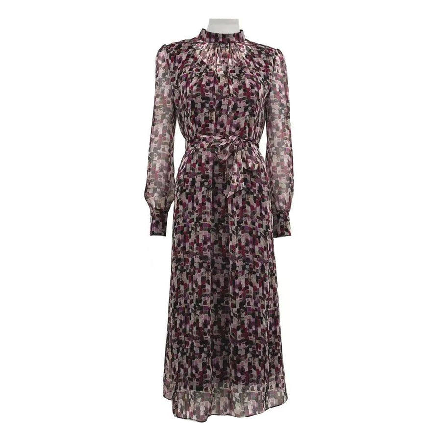 Womens Printed Chiffon Dress With Self-Tie