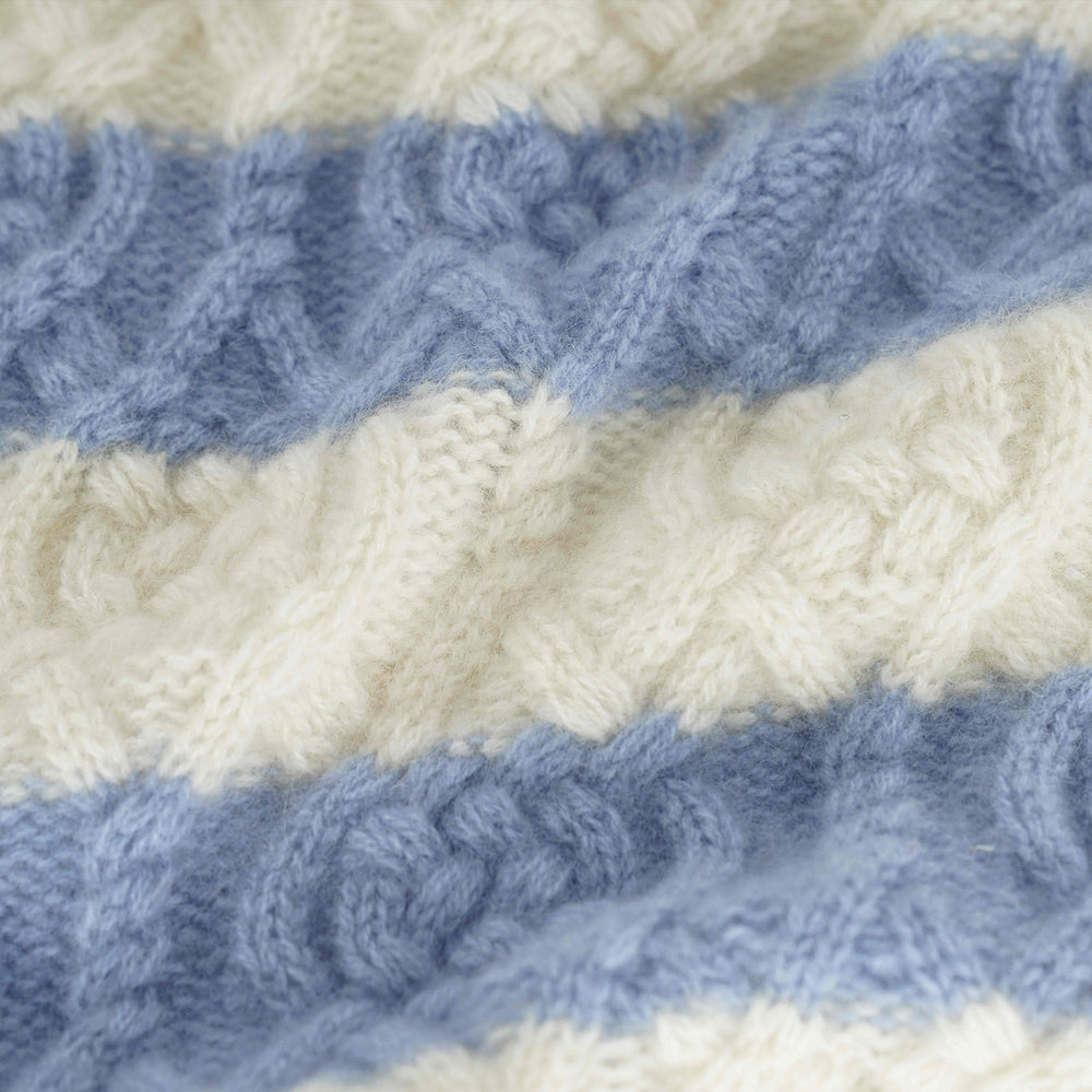 100% Cashmere Blue And White Striped Cable Panel