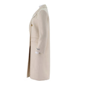 Womens Camel Silk Wool Long Tailored Coat