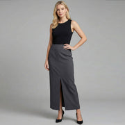 High Waisted Slit Half Length Long Skirt