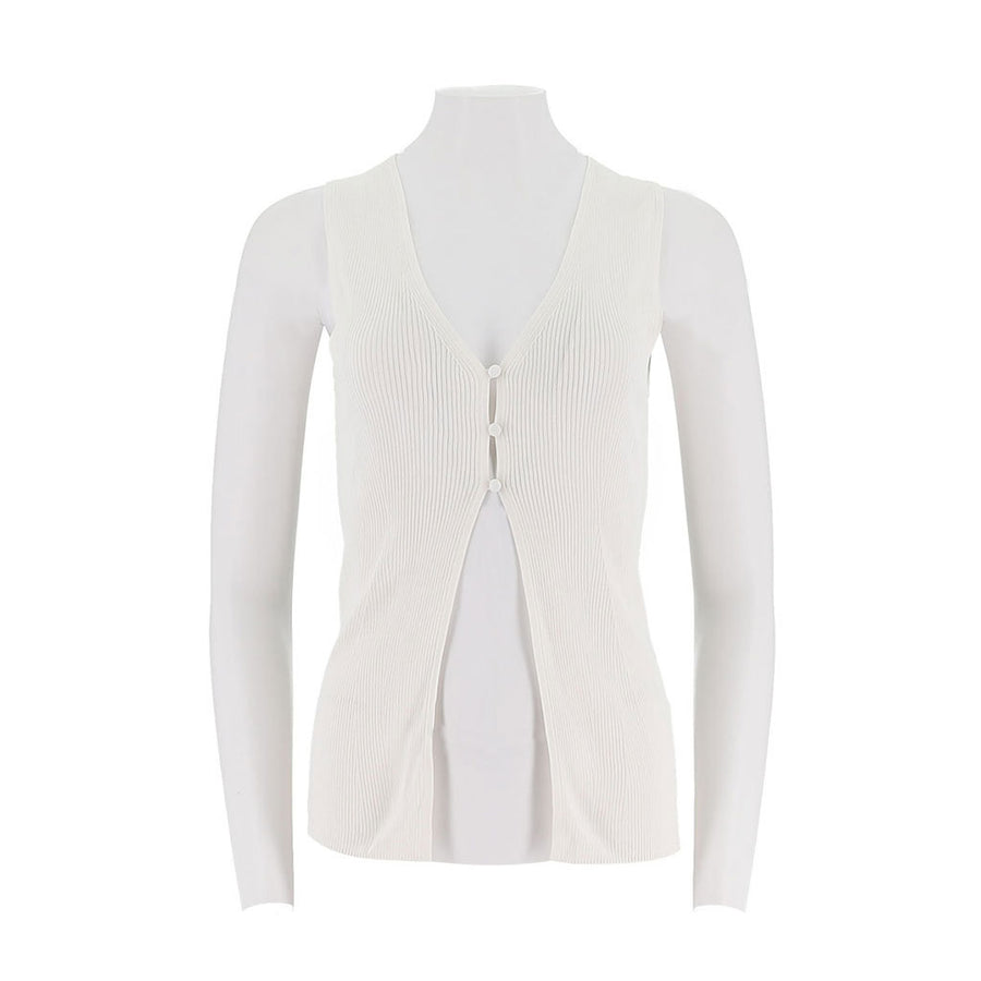 V-Neck Sleeveless Fitted Cardigan