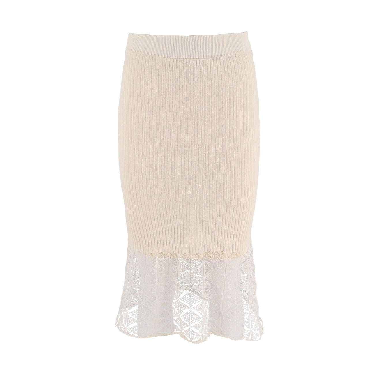 Knit Pencil Skirt With Lace Hem