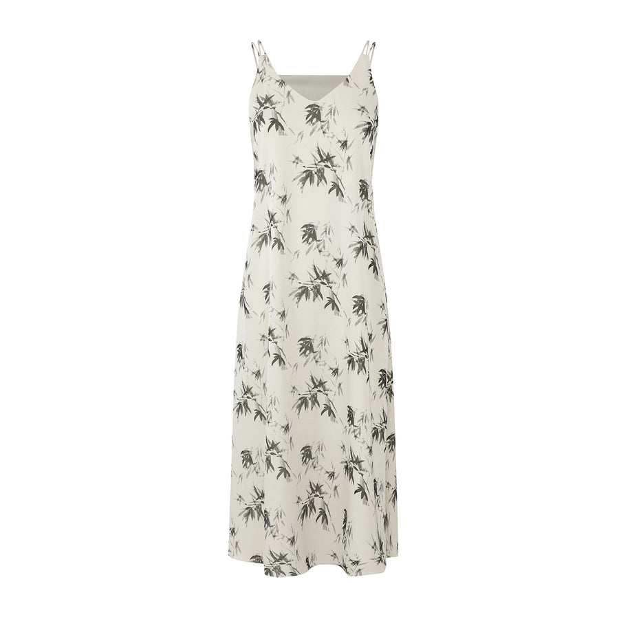 Ink Print V-Neck Suspender Dress