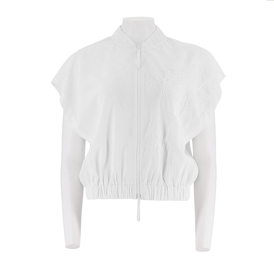 Embroidered Drop Shoulder Zip Up Top