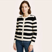 Crew Neck Striped Button Up Cardigan