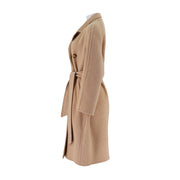 Womens Camel Silk Wool Raglan Coat