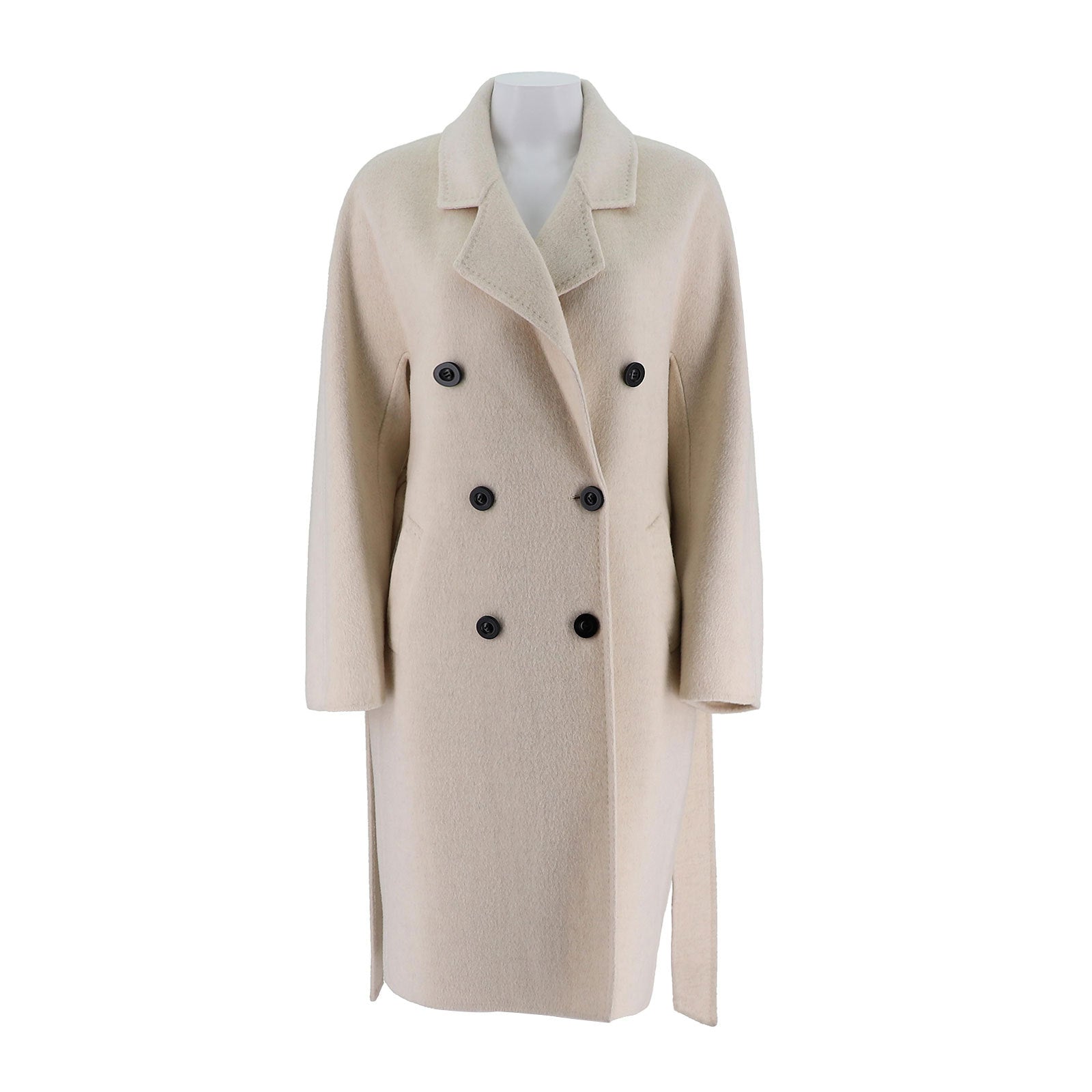 Womens Camel Silk Wool Double Breated Coat