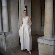 Selene Wide Leg Wedding Jumpsuit With Pleated Shawl