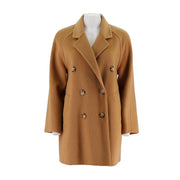 Womens Camel Silk Wool Mid-Length Coat