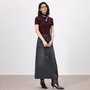 Women'S Spliced Straight Leg Denim Half Skirt