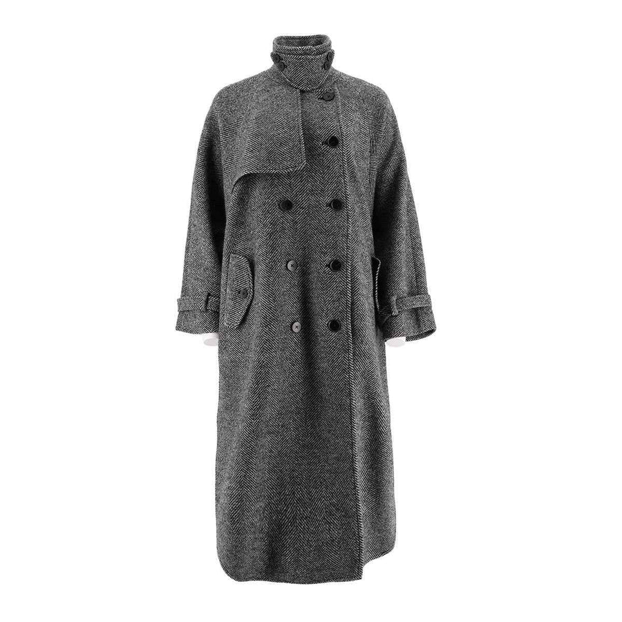 Womens Trench Style Herringbone Wool Coat