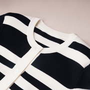 Crew Neck Striped Button Up Cardigan