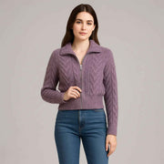 Zipper Mixed Color Woolen Jacket