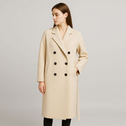Womens Camel Silk Wool Double Breated Coat
