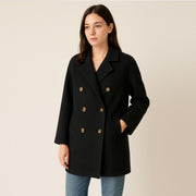 Womens Camel Silk Wool Mid-Length Coat