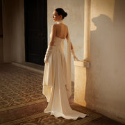 Whisper V-Neck Beaded Stretch Satin Wedding Dress