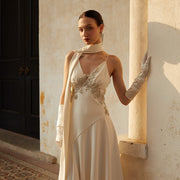 Whisper V-Neck Beaded Stretch Satin Wedding Dress
