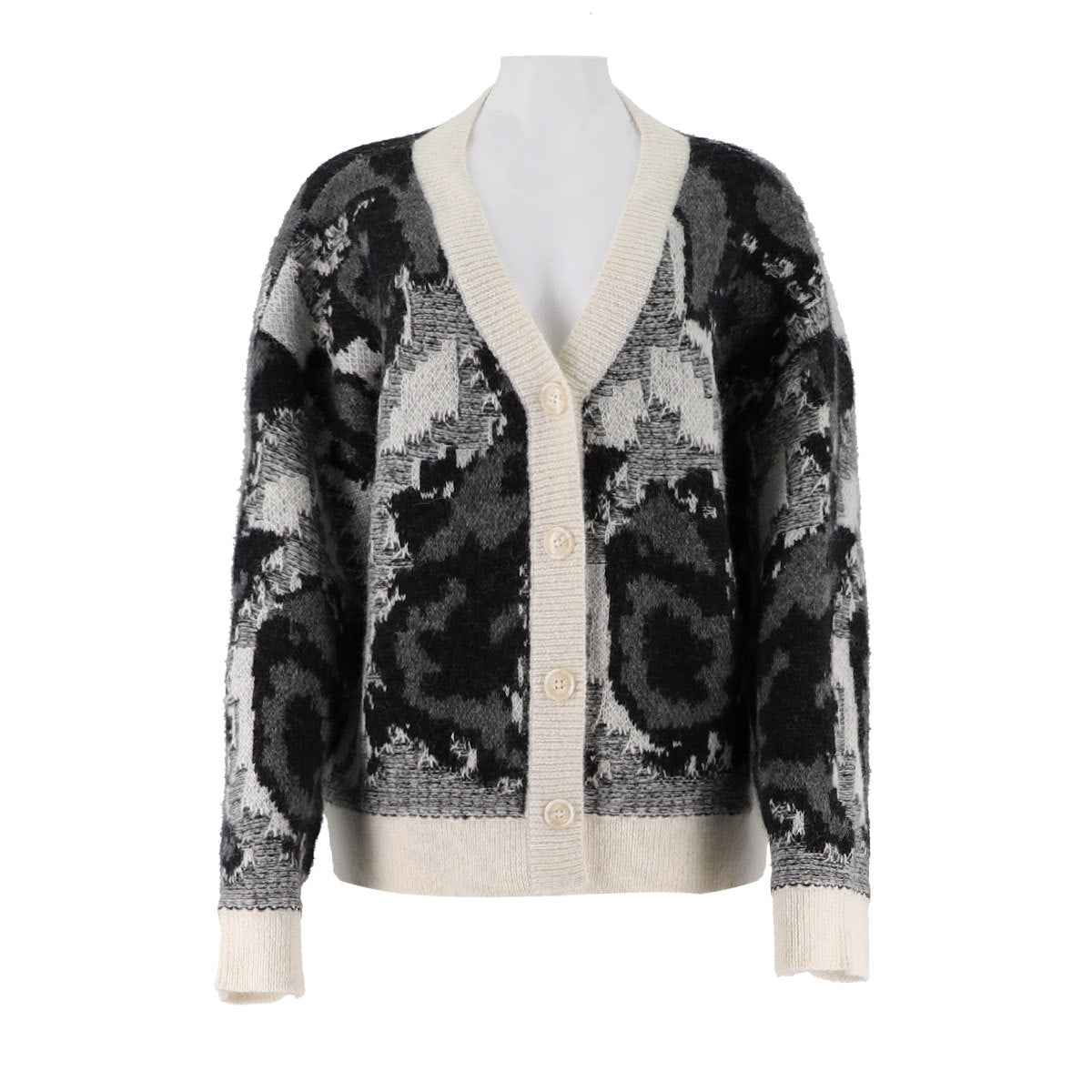 Alpaca Merino Wool Button Up Jacquard Cardigan