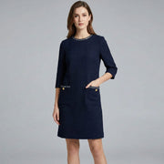 Ribbed Decorative Five Quarter Sleeve Dress