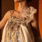 Aurora Luminous Long Satin Dress With Train