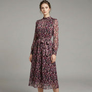 Womens Printed Chiffon Dress With Self-Tie