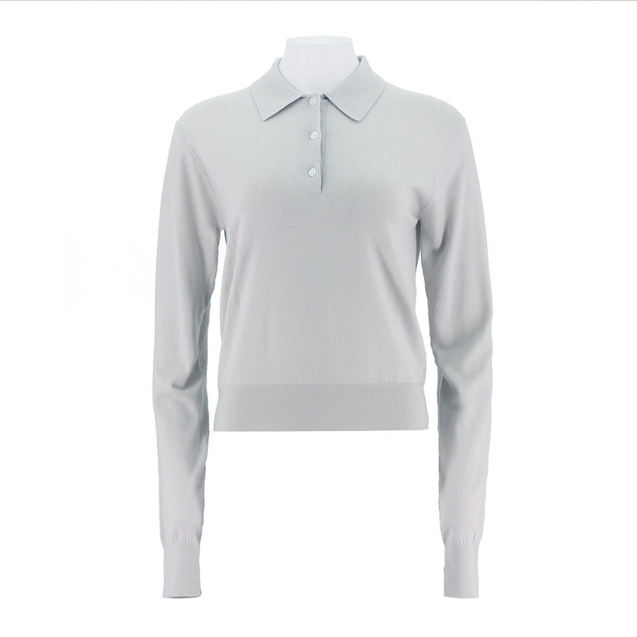 Polo Collar Long Sleeve Knit Top