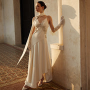Whisper V-Neck Beaded Stretch Satin Wedding Dress