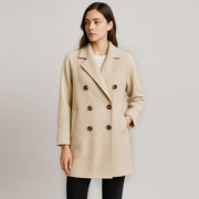 Womens Camel Silk Wool Mid-Length Coat