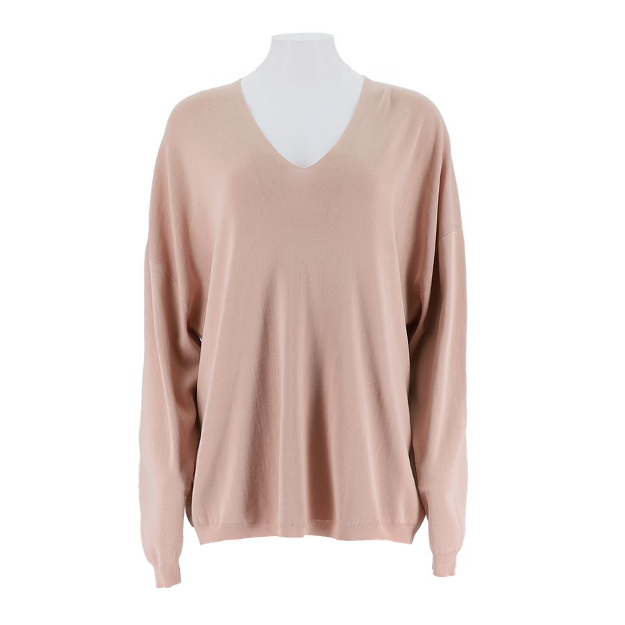 Oversized V-Neck Combed Cotton Pullover