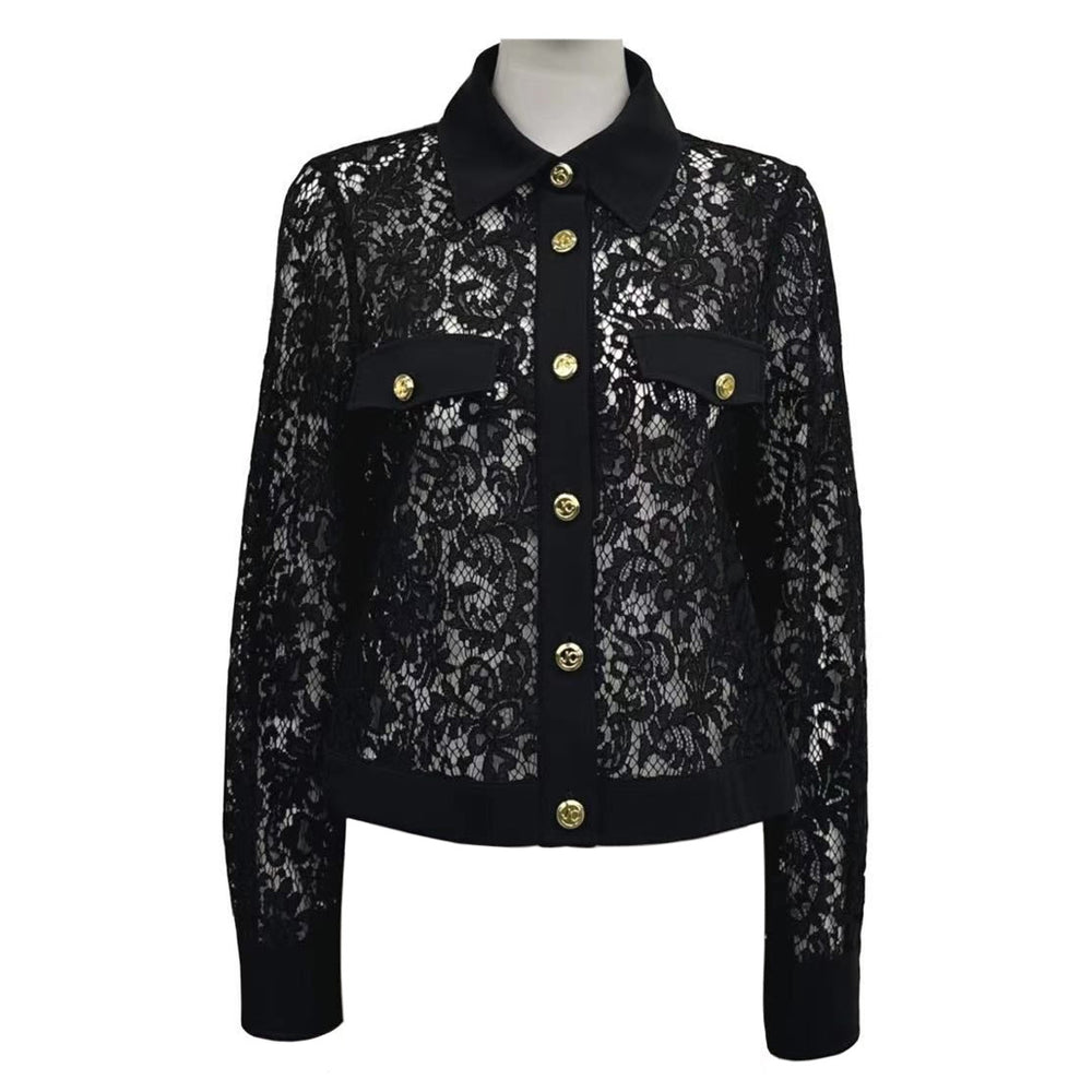 Womens Cotton-Blend Lace Jacket