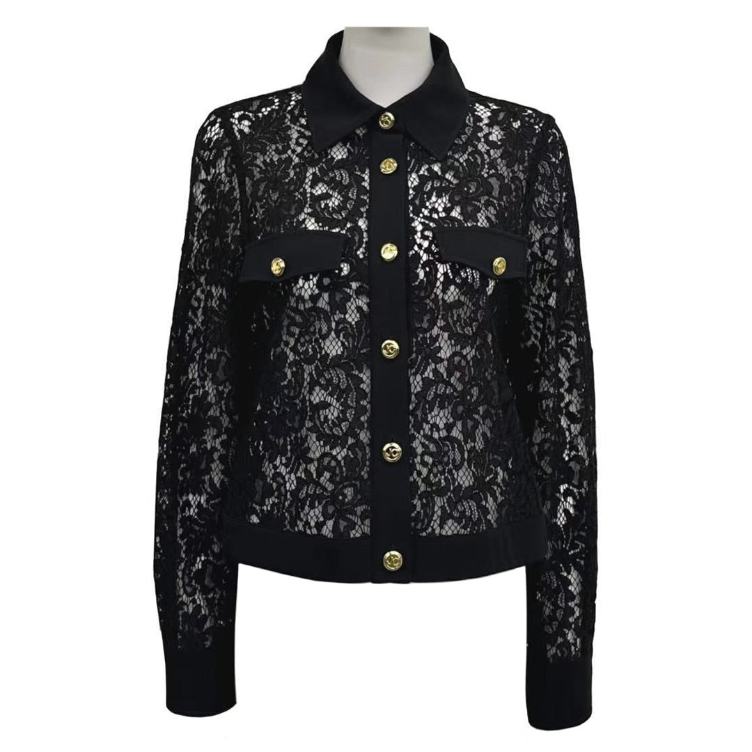Womens Cotton-Blend Lace Jacket