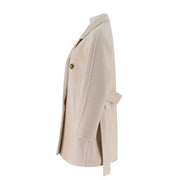 Womens Camel Silk Wool Mid-Length Coat
