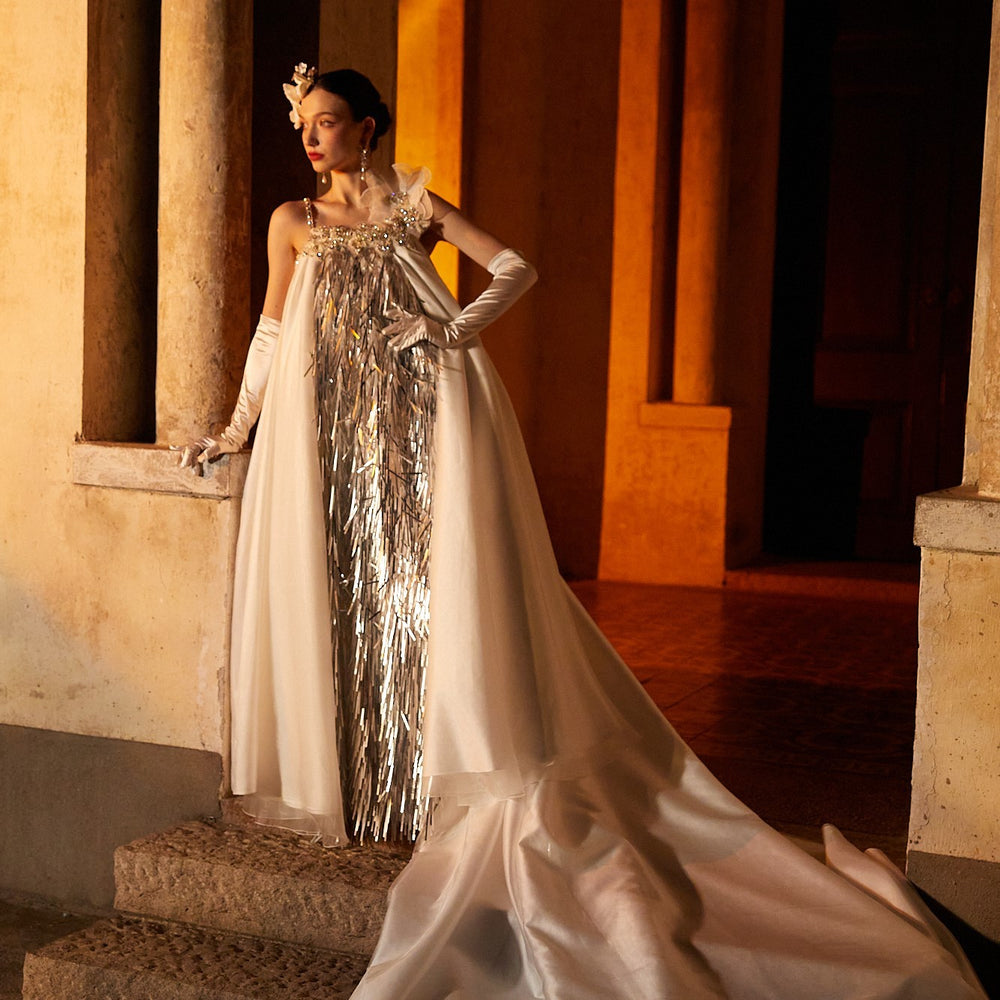 Aurora Luminous Long Satin Dress With Train