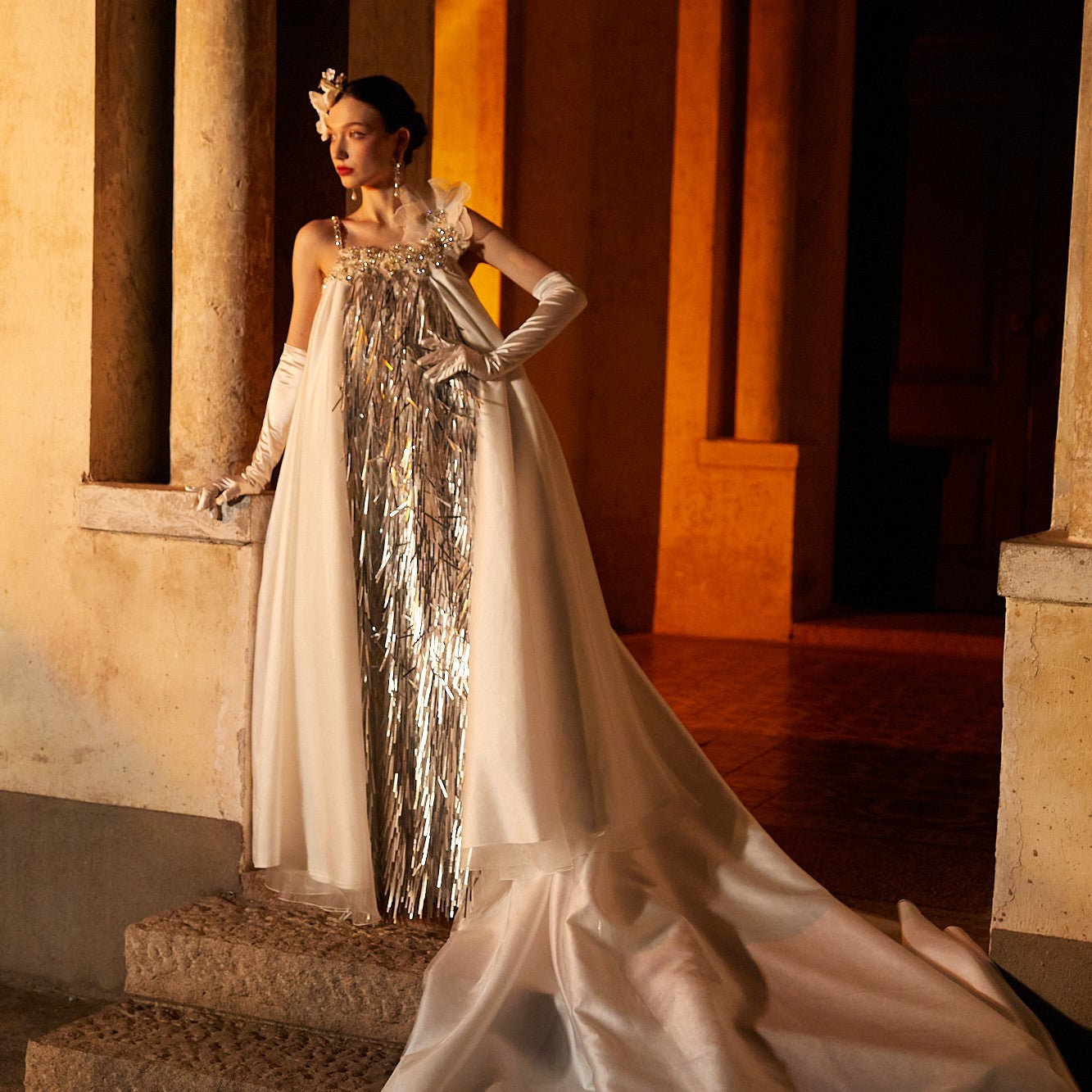 Aurora Luminous Long Satin Dress With Train