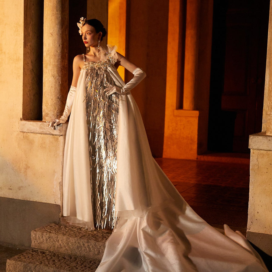 Aurora Luminous Long Satin Dress With Train