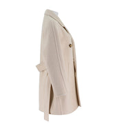 Womens Camel Silk Wool Mid-Length Coat