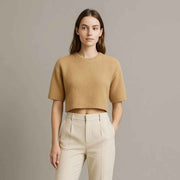 Womens Alpaca-Blend Cropped Short Sleeve Sweater