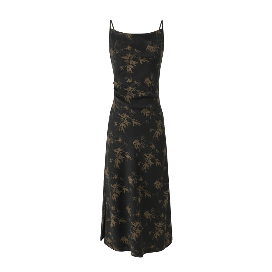 Ink Printed Swing Collar Suspender Dress