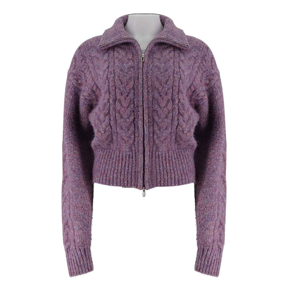 Zipper Mixed Color Woolen Jacket