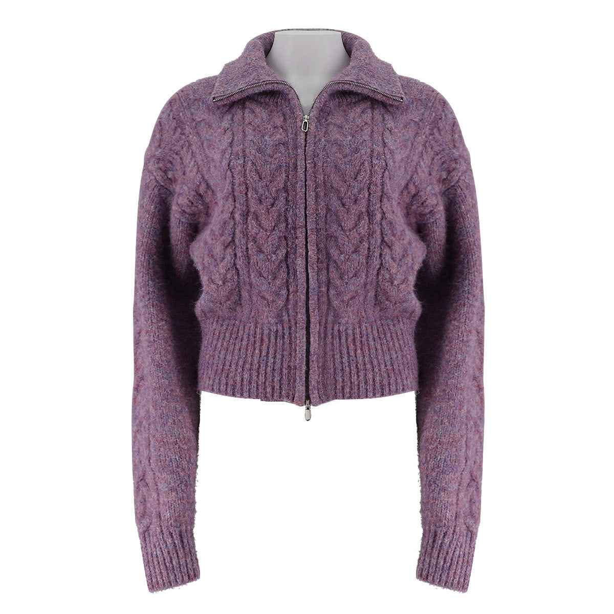 Zipper Mixed Color Woolen Jacket
