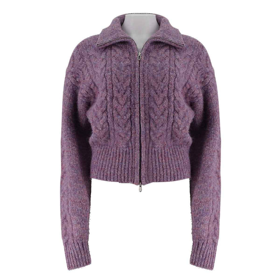 Zipper Mixed Color Woolen Jacket
