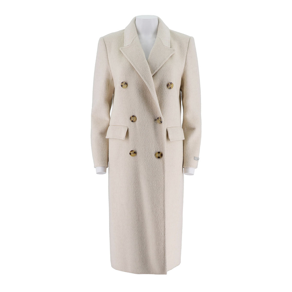 Womens Camel Silk Wool Long Tailored Coat